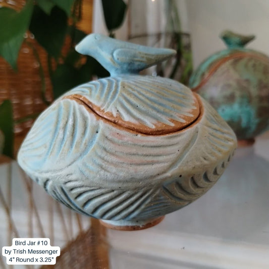 Bird Jar #10 | Small | Turquoise Matte | Saucer