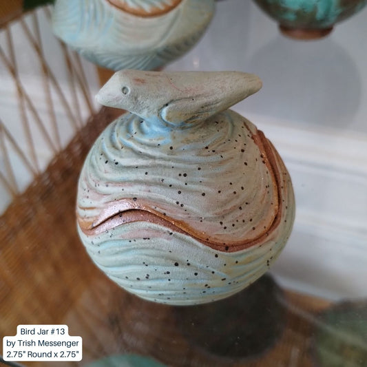 Bird Jar #13 | Small | Carved Matte Turquoise | Round